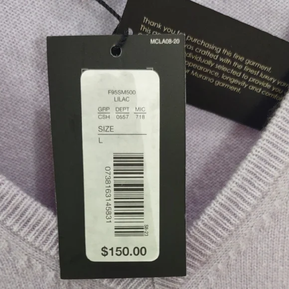 MURANO CASHMERE Men's Lavender V-Neck Sweater - Picture 6 of 17